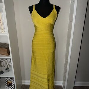AUTHENTIC Herve Leger Lime Yellow BANDAGE long mermaid Gown/Dress